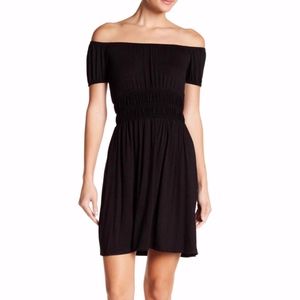 Vanity Room Smocked Off-the-Shoulder Black Dress, Size S